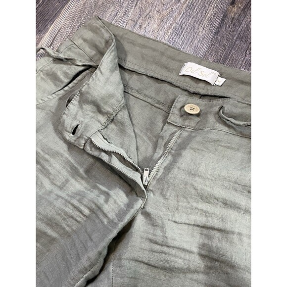 Del Sol 100% Linen Drawstring Pants Womens M Sage Green Wide Leg Greece Resort - Picture 5 of 14
